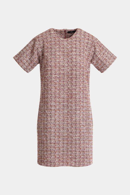 Tweed Short Sleeve Shift Dress Multi