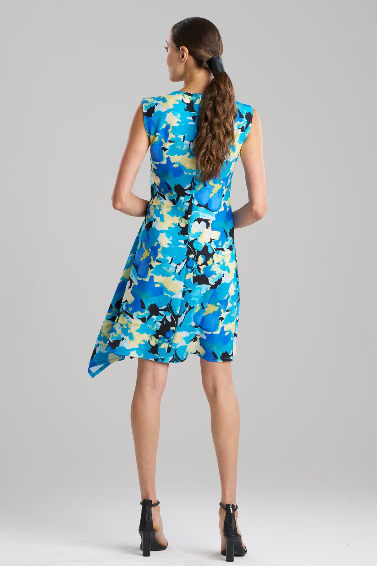 Bright Floral Side Drape Dress Blue