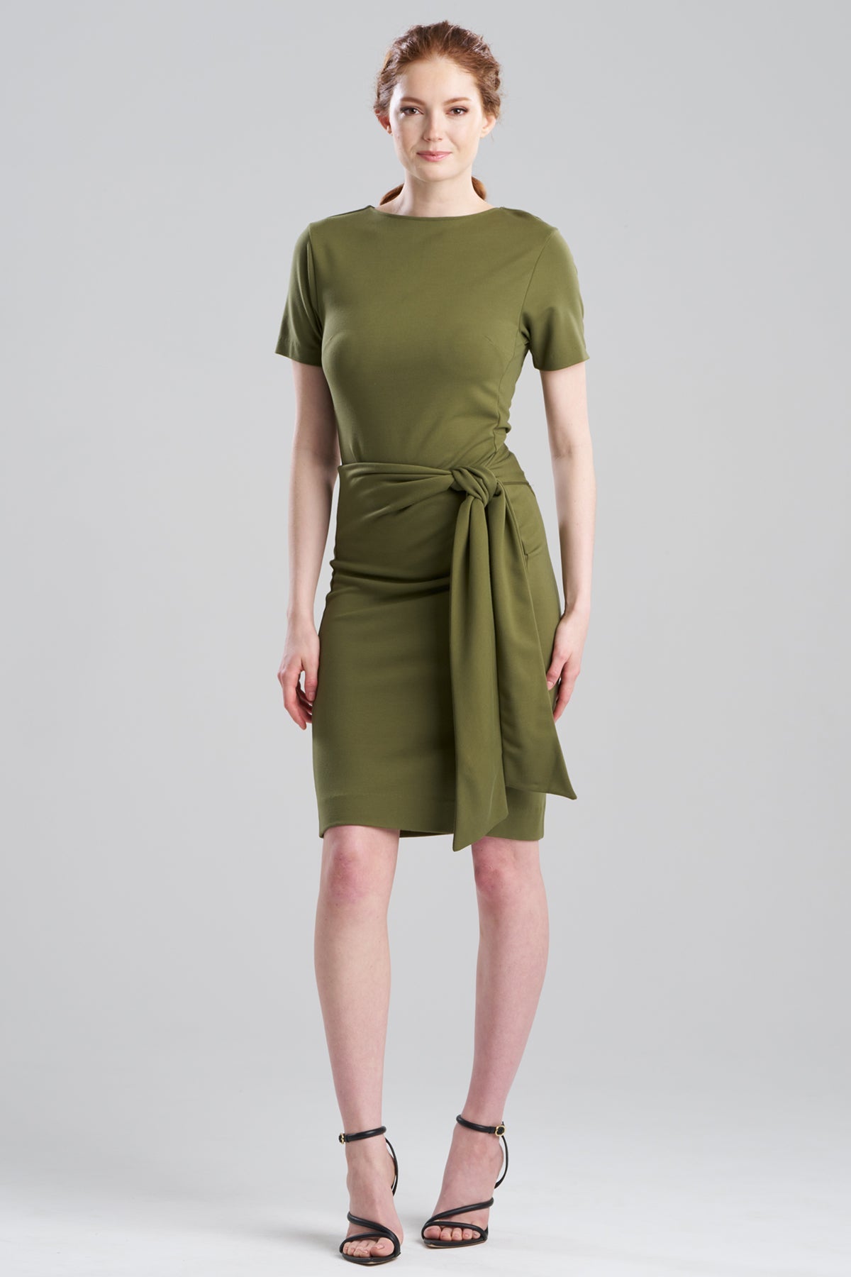 Ponte Knit Front Tie Sheath Dress Olive