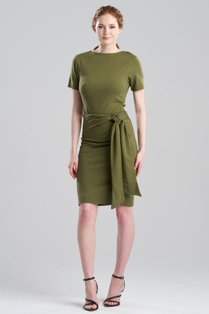 Ponte Knit Front Tie Sheath Dress Olive