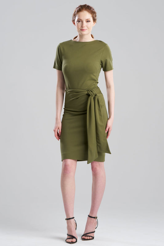 Ponte Knit Front Tie Sheath Dress Olive