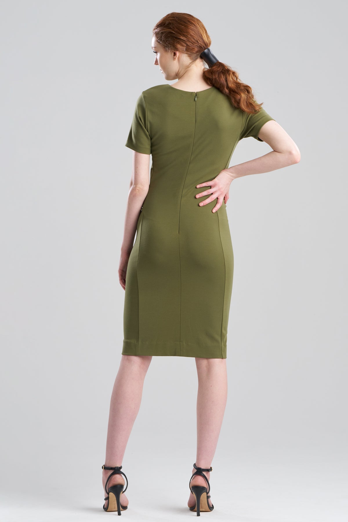 Ponte Knit Front Tie Sheath Dress Olive