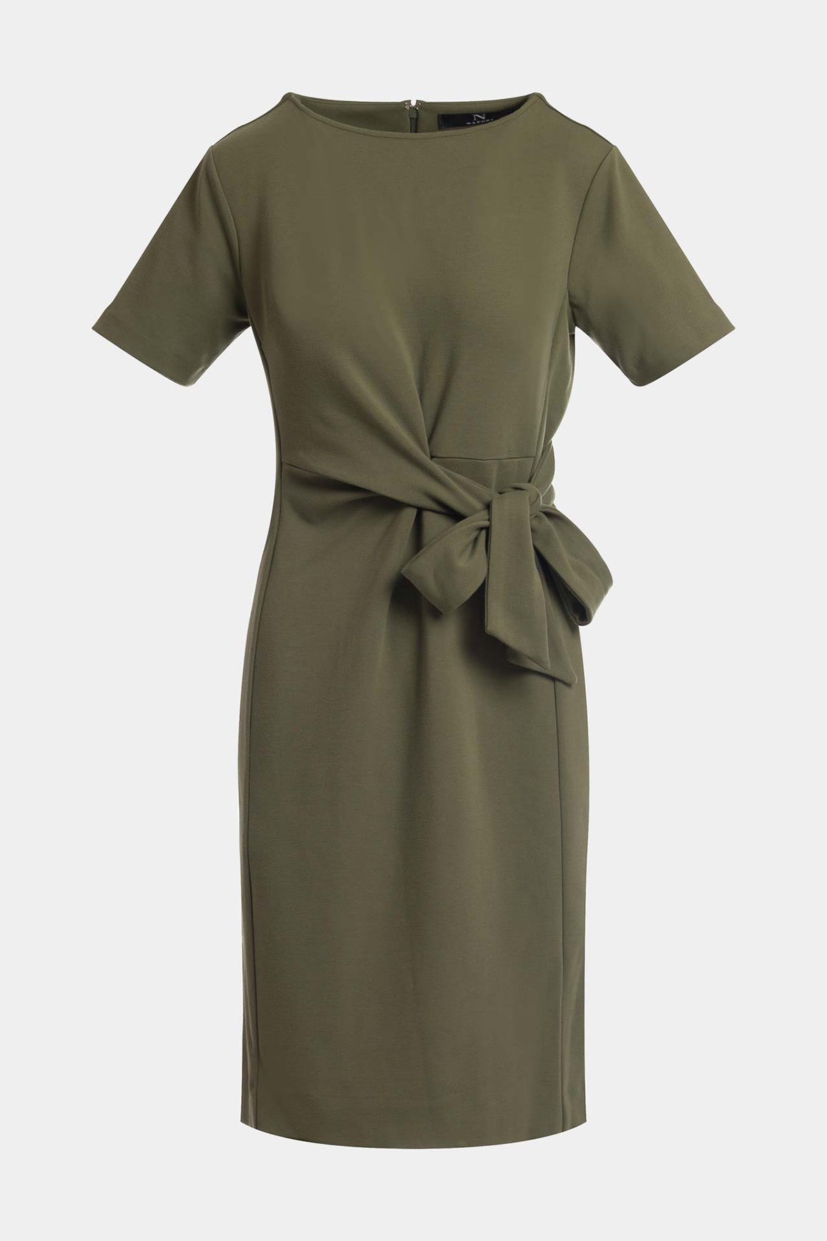 Ponte Knit Front Tie Sheath Dress Olive