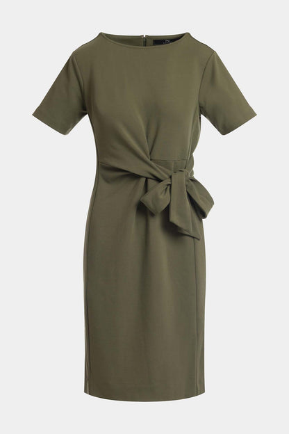 Ponte Knit Front Tie Sheath Dress Olive