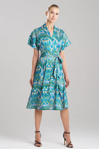 Tau Ikat Silky Twill Shirtdress Blue/Green