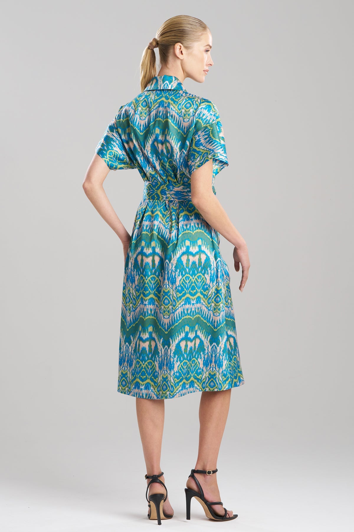 Tau Ikat Silky Twill Shirtdress Blue/Green