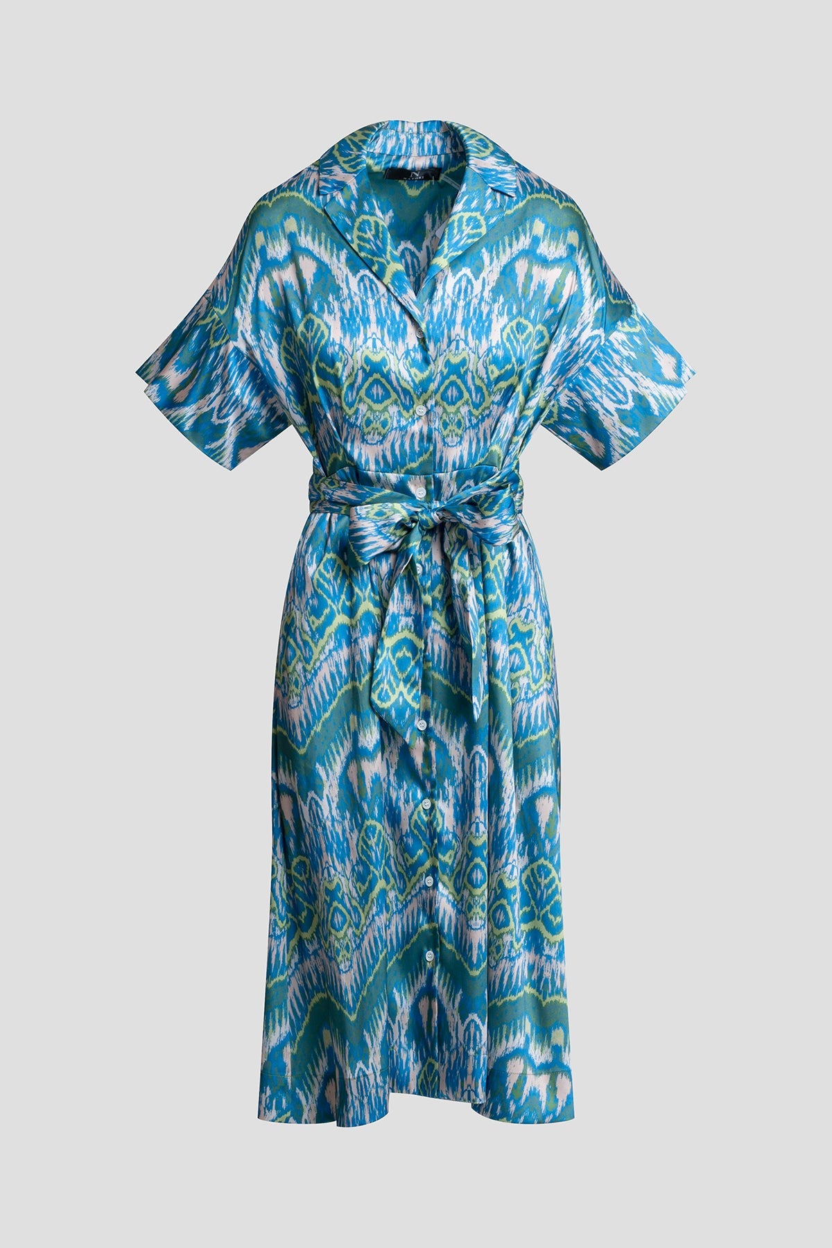 Tau Ikat Silky Twill Shirtdress Blue/Green