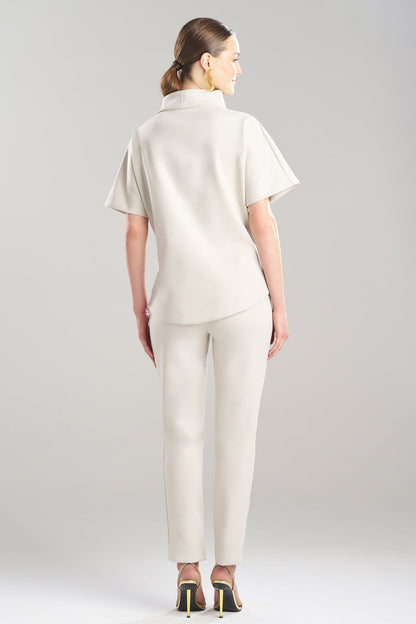 Techno Crepe Funnel Neck High Low Top Pearl