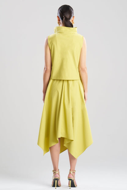 Tech Cotton Taffeta Embroidered Funnel Neck Top Chartreuse
