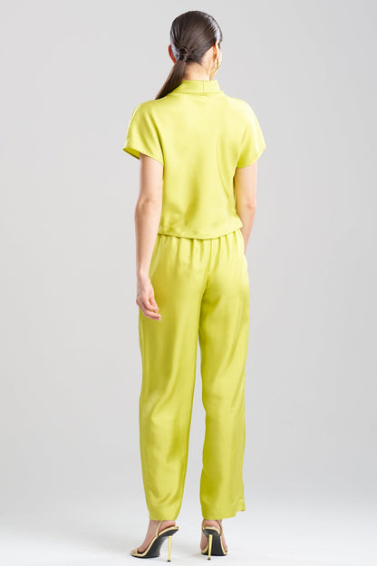 Solid Silk Twill Cowl Neck Top Chartreuse
