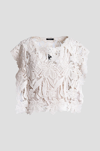 Crochet Lace Cotton Square Top Parchment