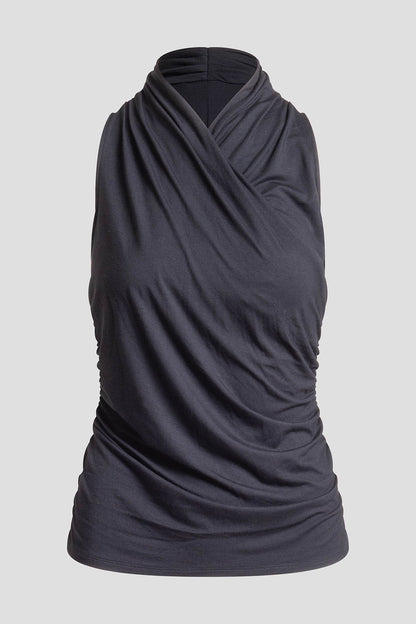 Feather Lightweight Knit Twist Neck Top Black