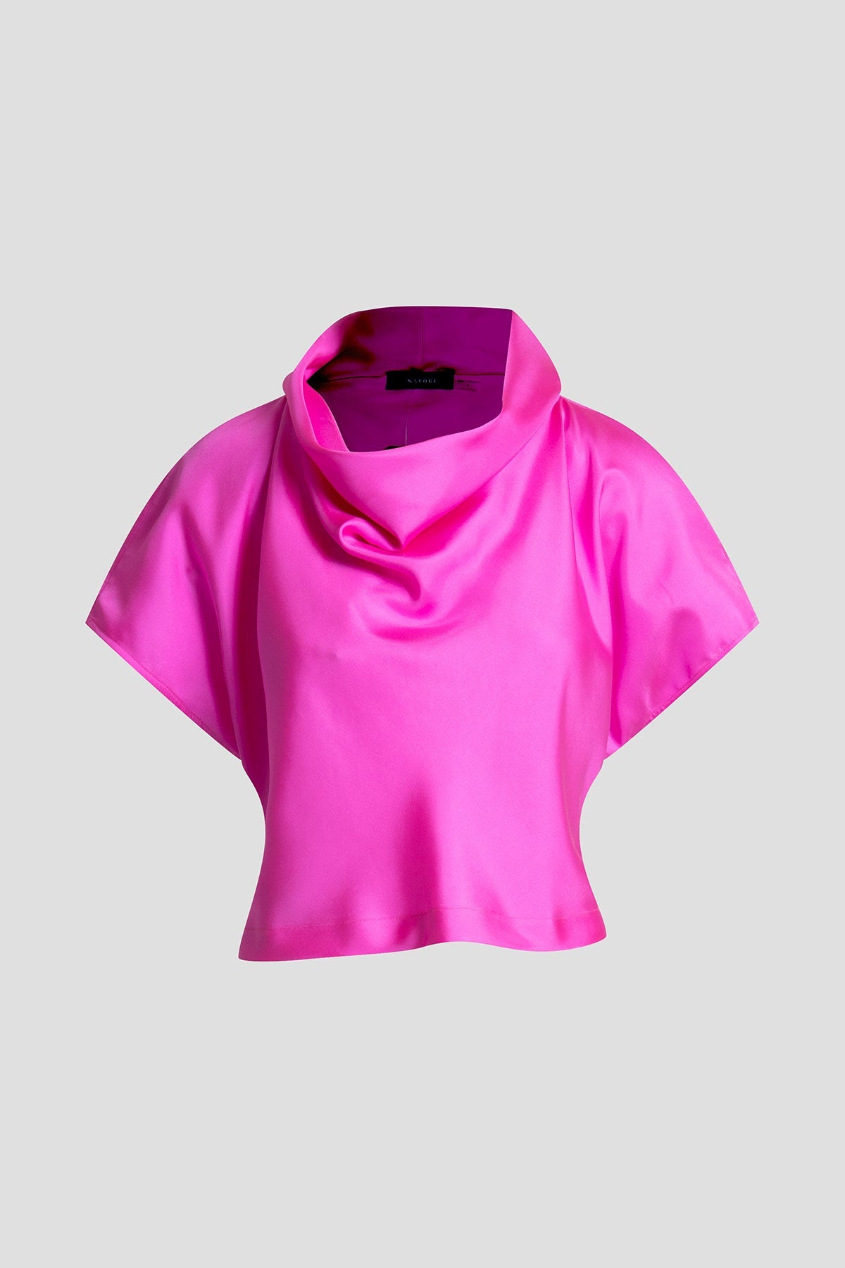 Solid Silk Twill Cowl Neck Top Fresh Pink