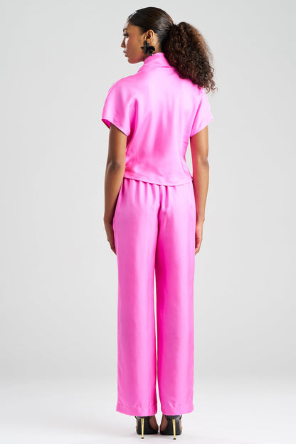 Solid Silk Twill Cowl Neck Top Fresh Pink