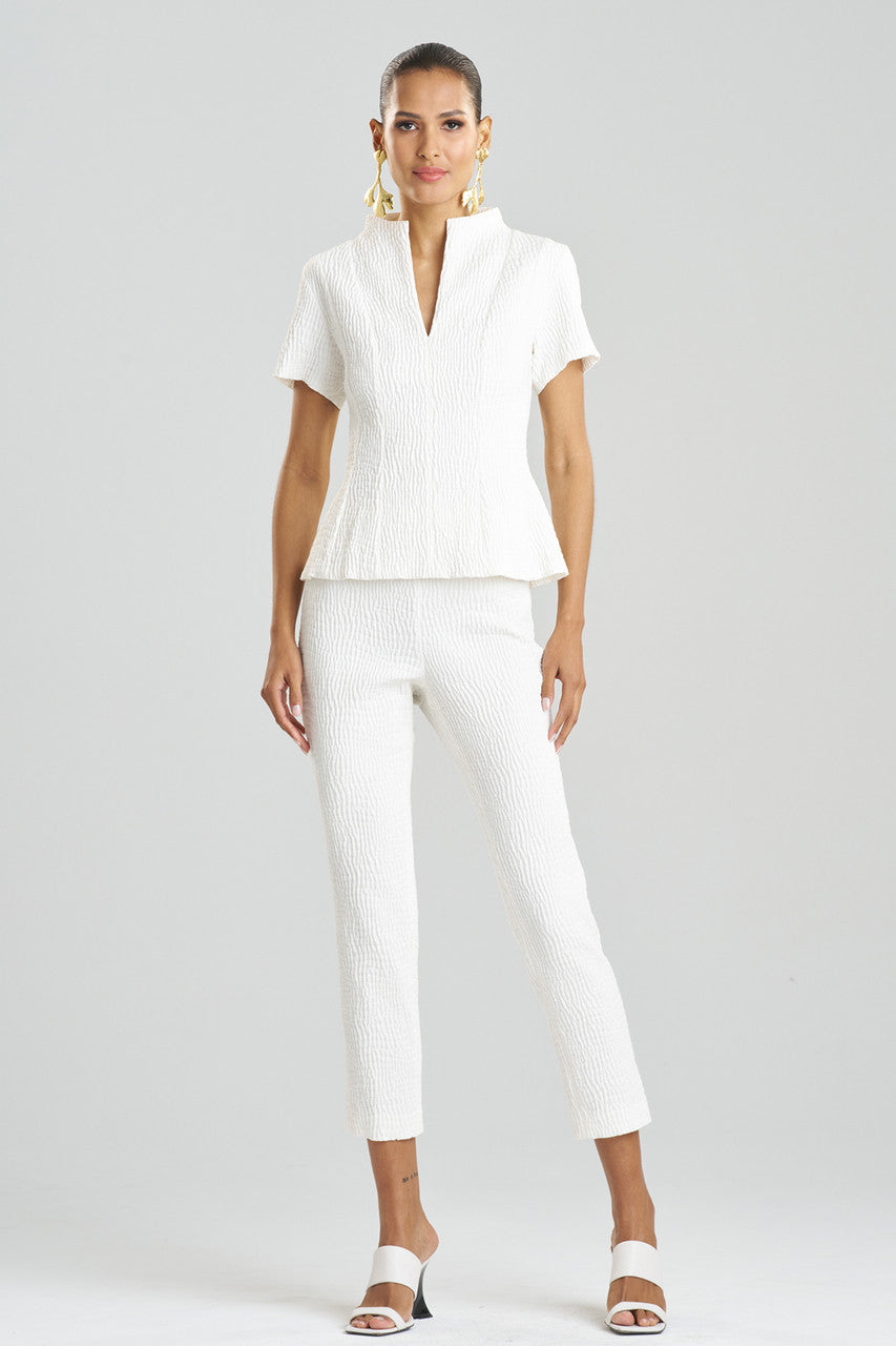 Buy Textured Cotton Jacquard Pleated Top in White Online White