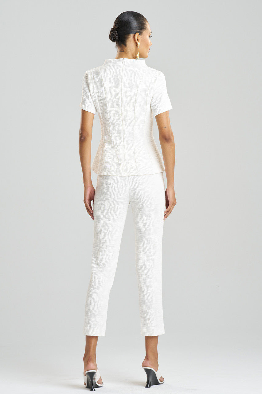 Buy Textured Cotton Jacquard Pleated Top in White Online White