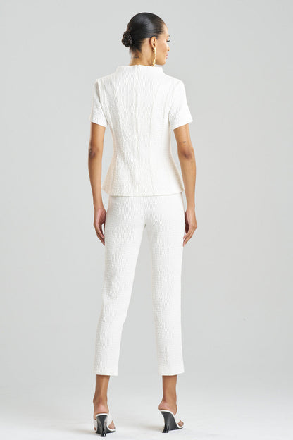 Buy Textured Cotton Jacquard Pleated Top in White Online White