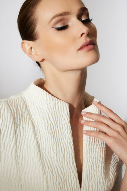 Buy Textured Cotton Jacquard Pleated Top in White Online White