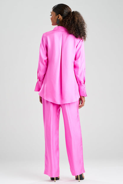Solid Silk Twill Button Down Trapeze Shirt Fresh Pink