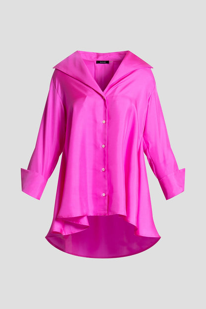 Solid Silk Twill Button Down Trapeze Shirt Fresh Pink