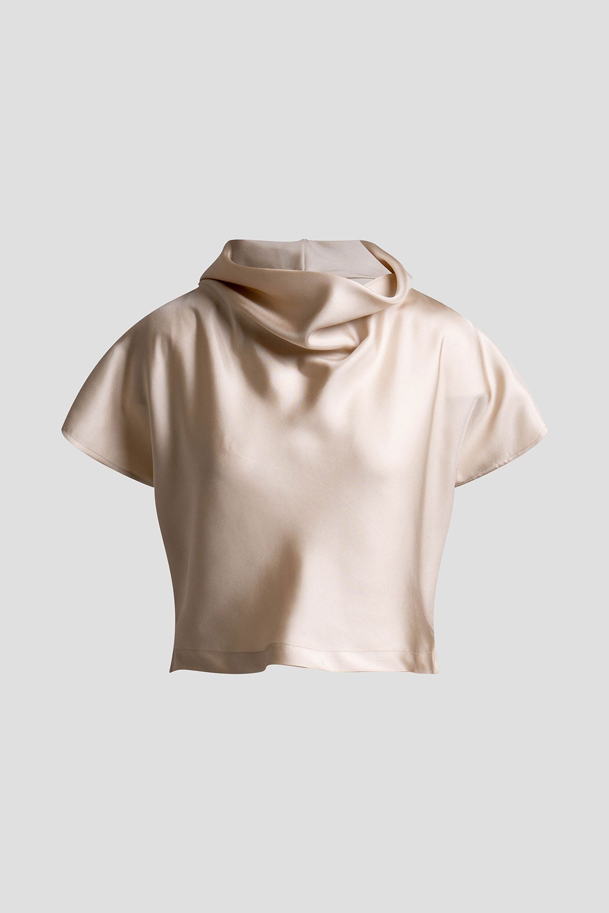 Solid Silk Twill Cowl Neck Top Bone