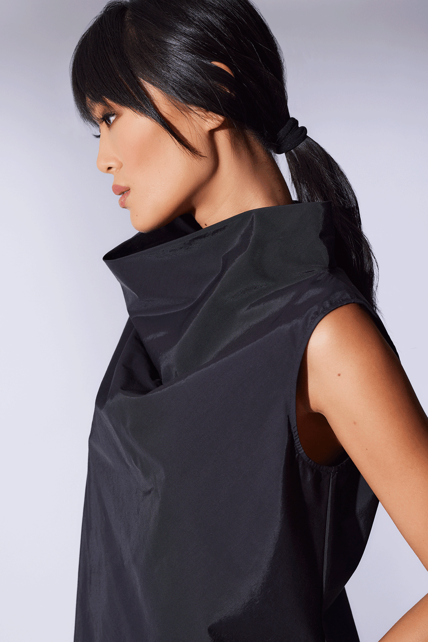 Buy Techno Poplin Cowl Top in Black Online Black