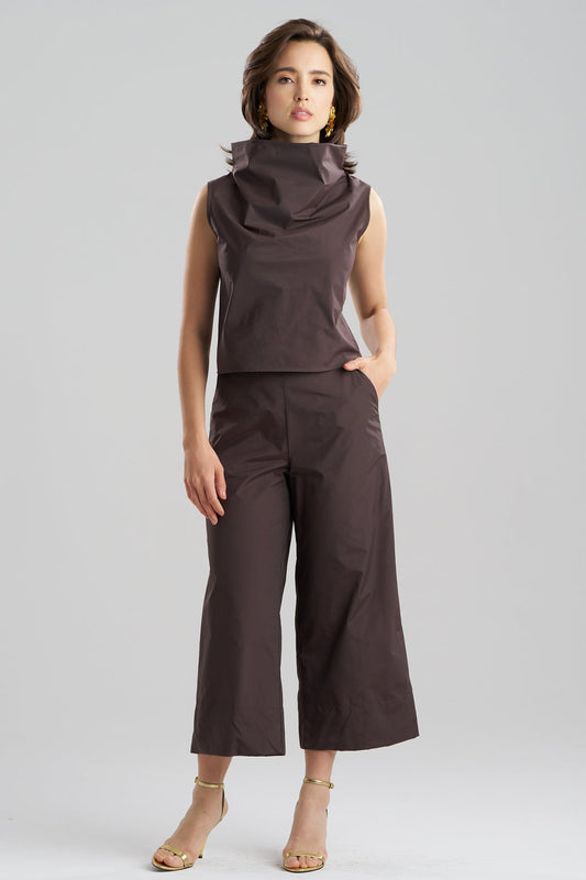 Techno Poplin Cowl Top Coffee Bean