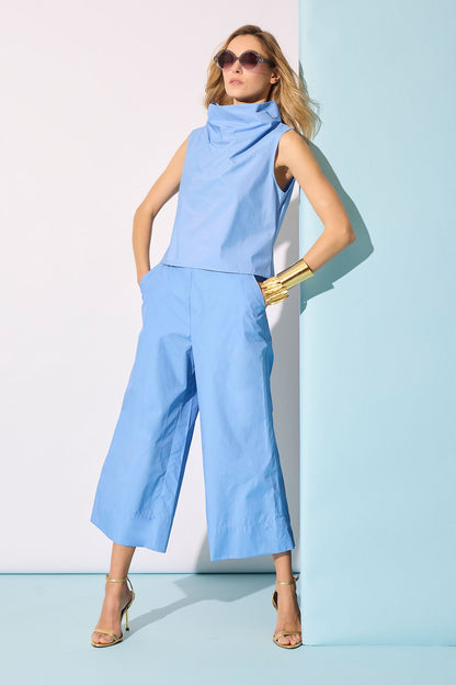 Techno Poplin Cowl Top Blue Iris