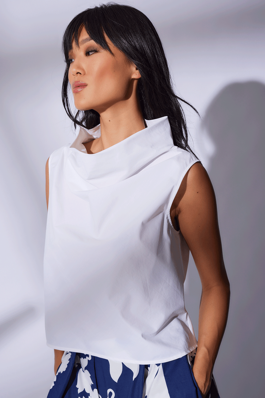 Buy Techno Poplin Cowl Top in White Online White