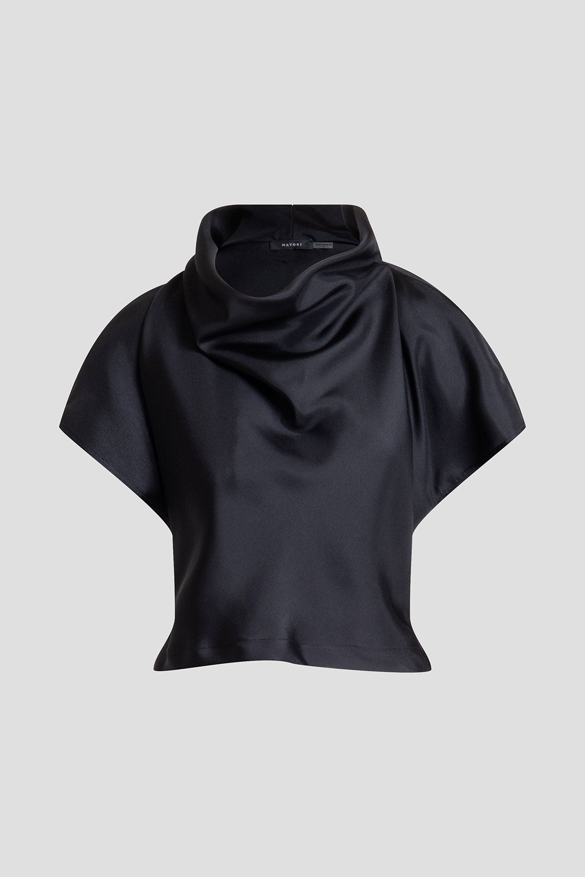 Solid Silk Twill Cowl Neck Top Black