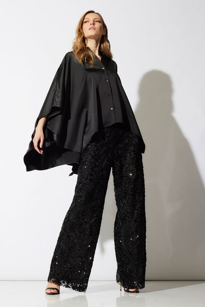 Luxe Charmeuse Button Down Caftan Shirt Black