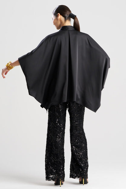 Luxe Charmeuse Button Down Caftan Shirt Black