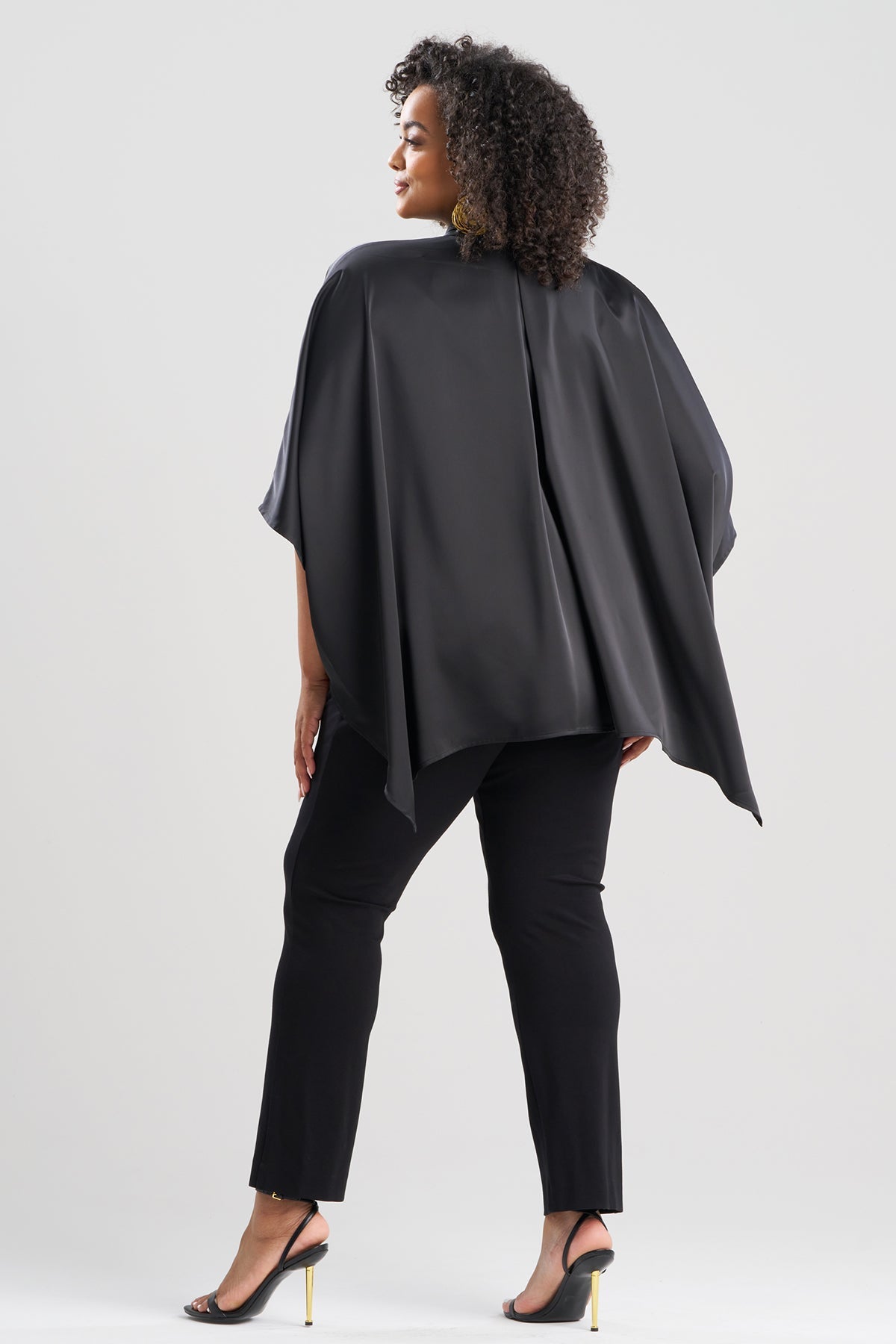 Luxe Charmeuse Button Down Caftan Shirt Black