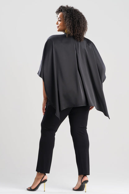 Luxe Charmeuse Button Down Caftan Shirt Black