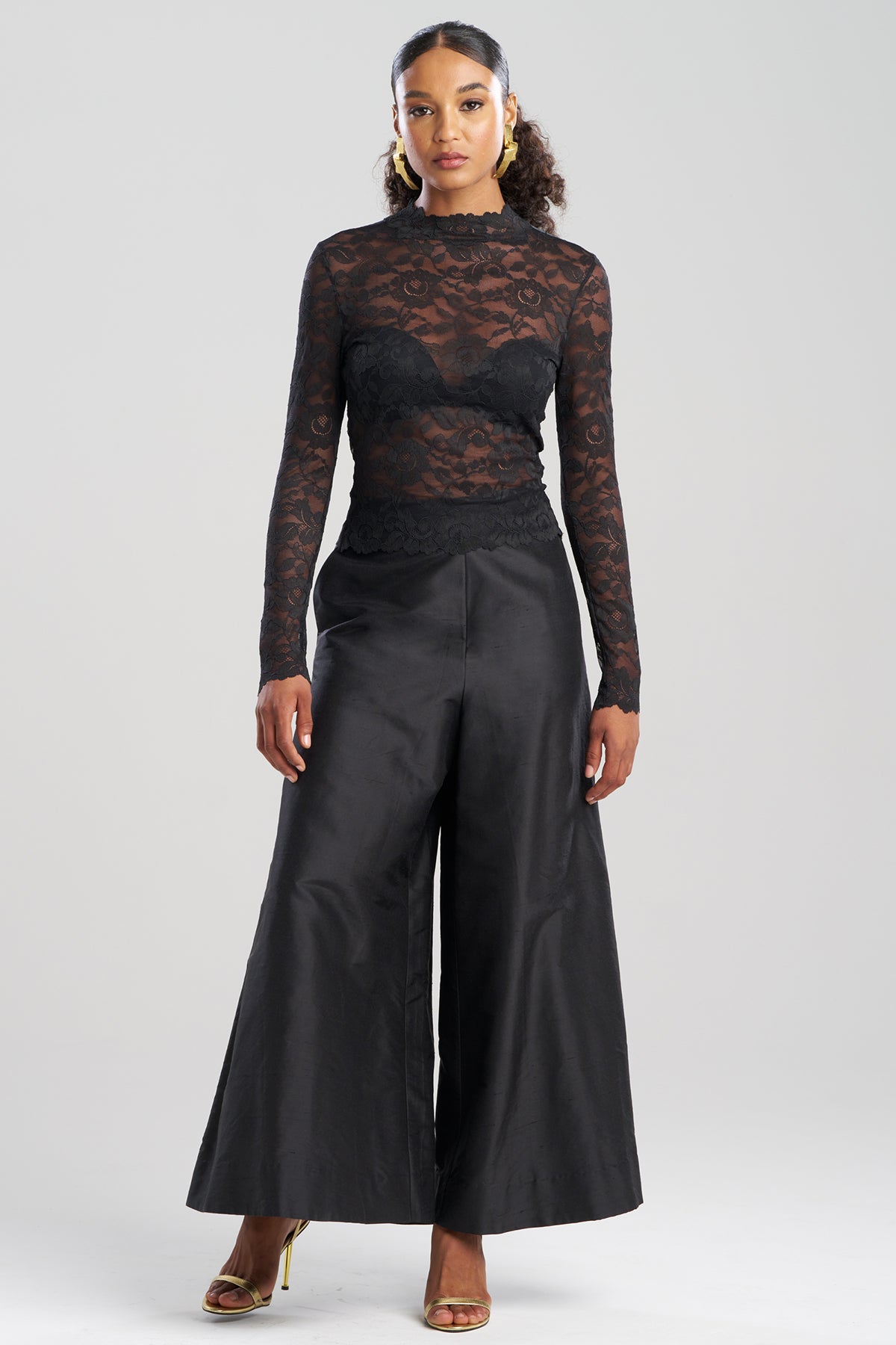 Peony Allover Sheer Lace Top Black