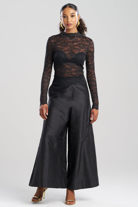 Peony Allover Sheer Lace Top Black