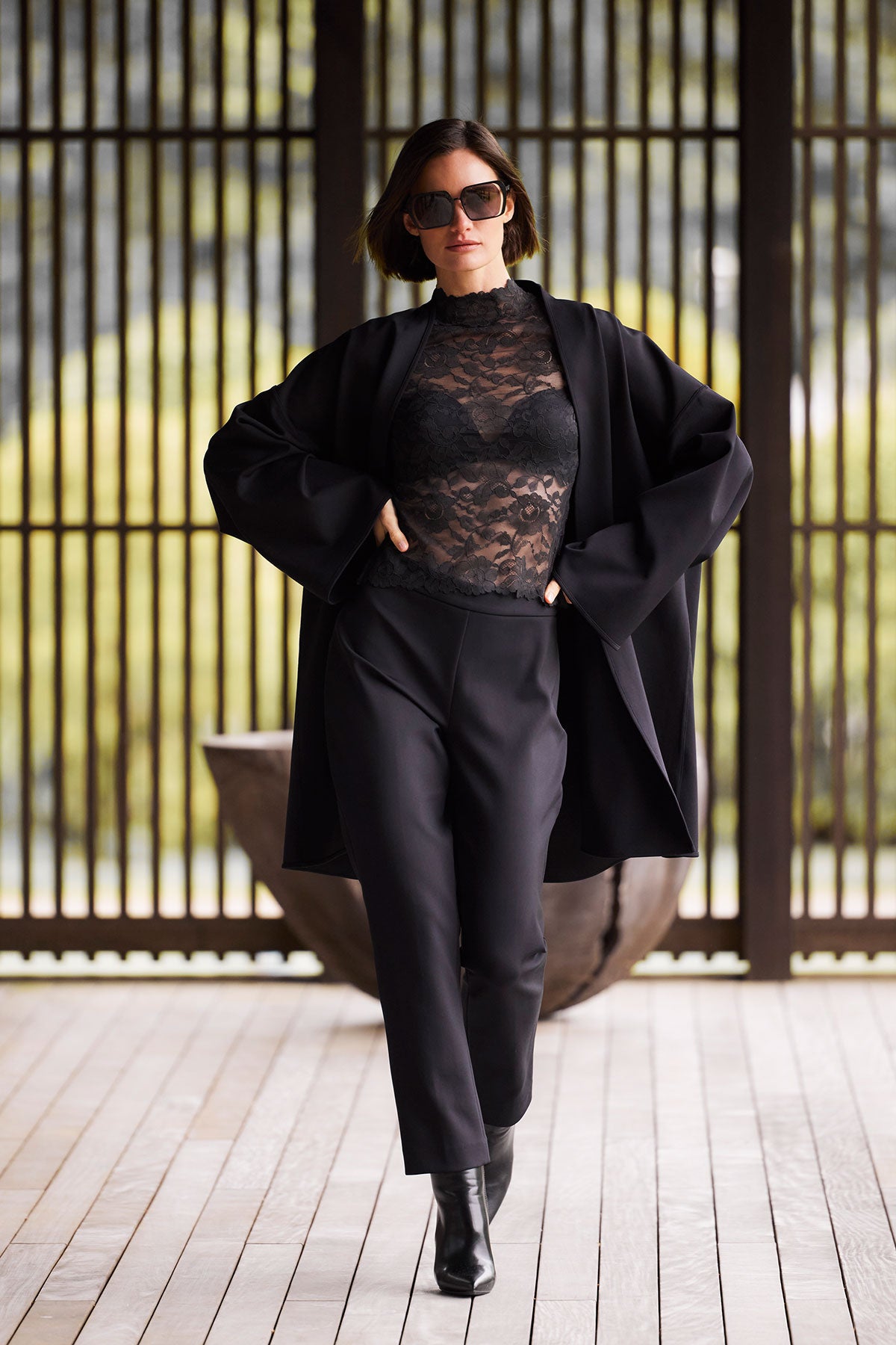 Peony Allover Sheer Lace Top Black