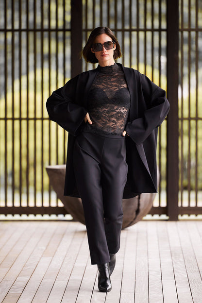 Peony Allover Sheer Lace Top Black