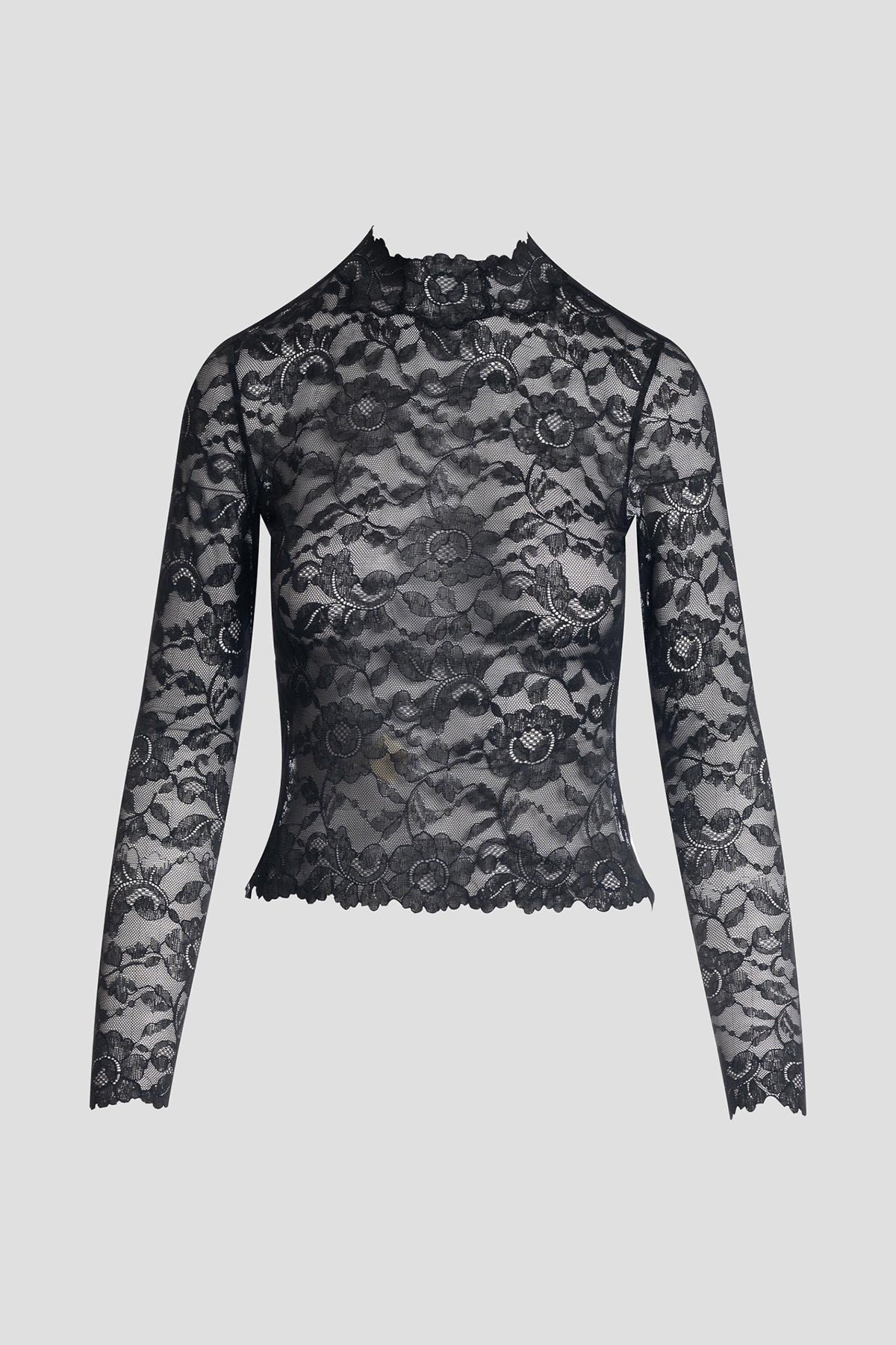 Peony Allover Sheer Lace Top Black
