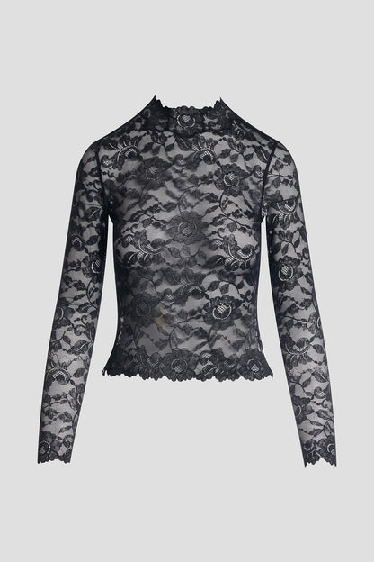 Peony Allover Sheer Lace Top Black