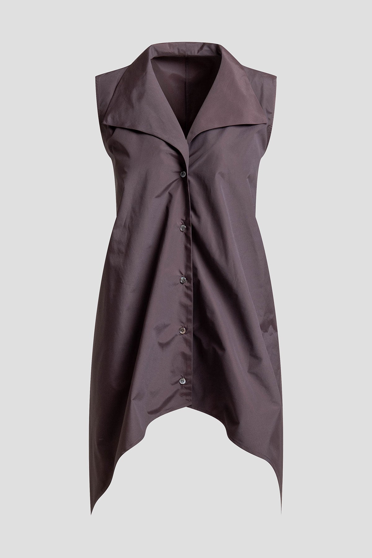 Techno Poplin Sleeveless Handkerchief Hem Shirt Coffee Bean