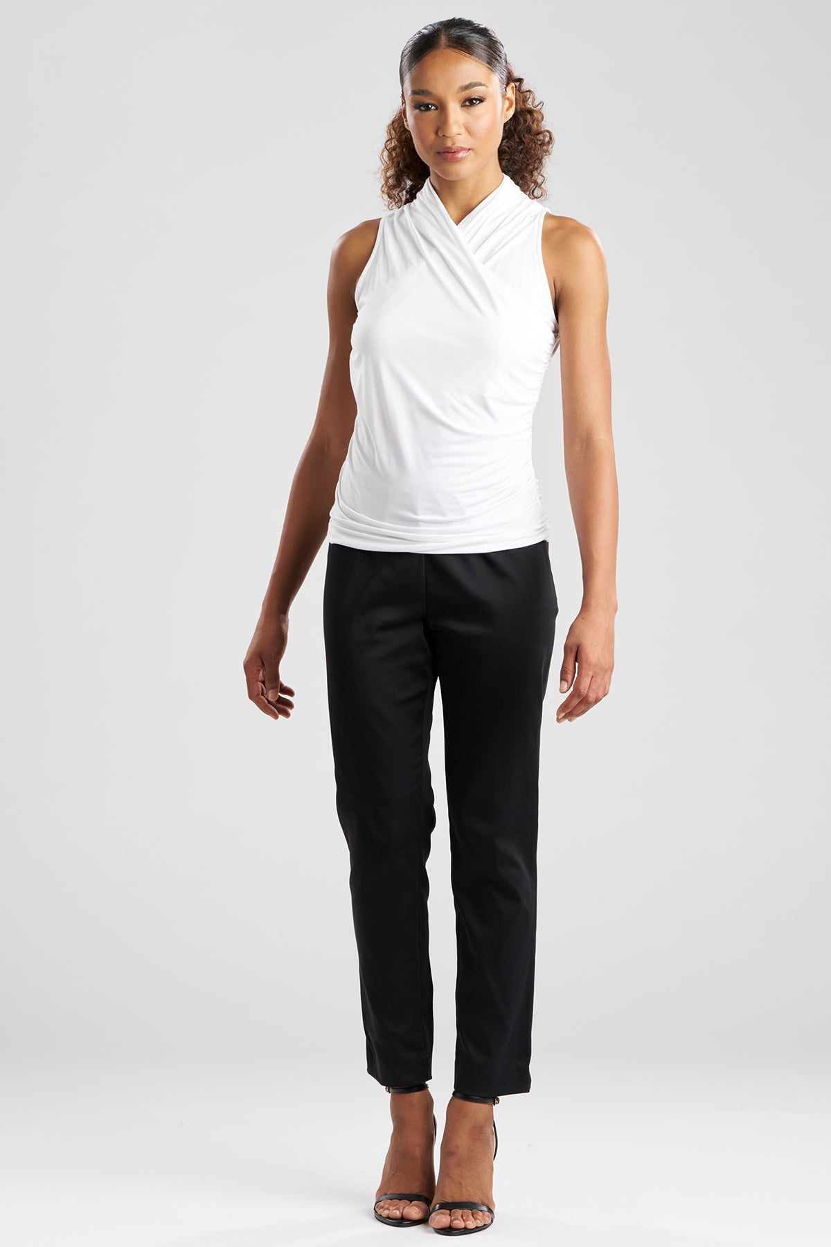 Feather Lightweight Knit Twist Neck Top White