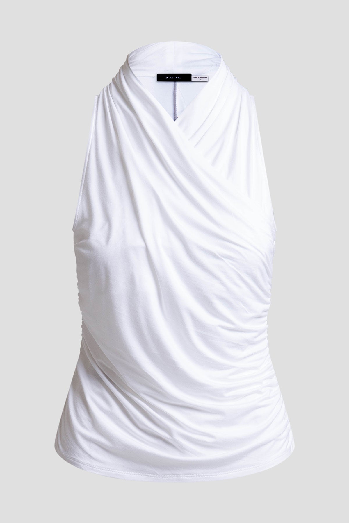 Feather Lightweight Knit Twist Neck Top White