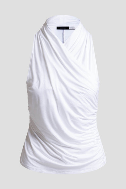 Feather Lightweight Knit Twist Neck Top White
