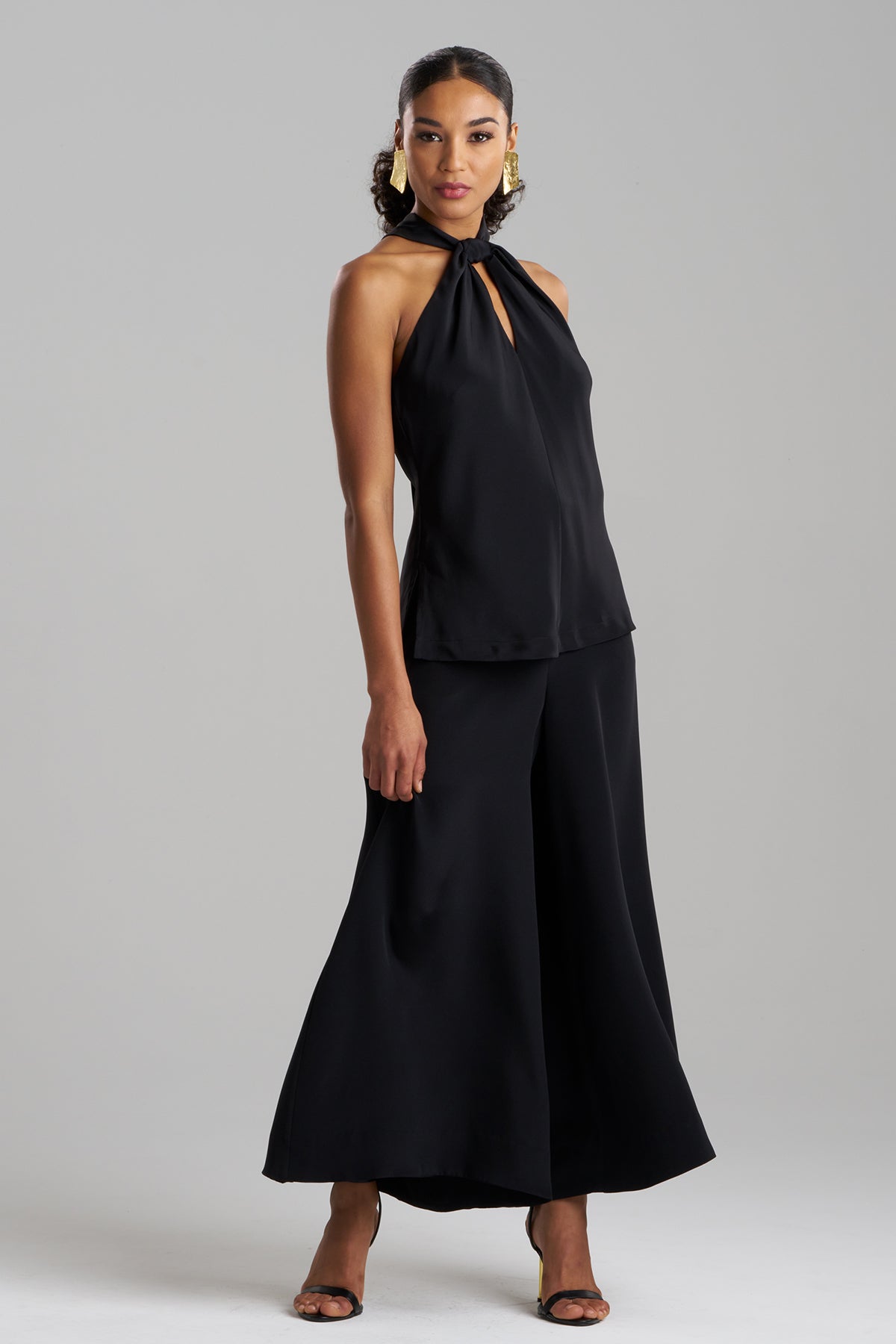 Couture Silk Crepe Fringe Halter Top Black