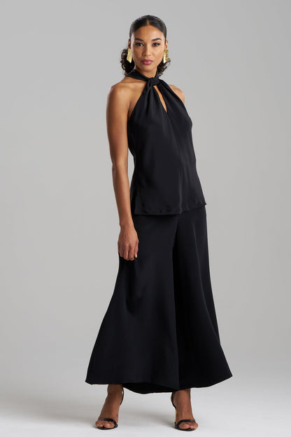 Couture Silk Crepe Fringe Halter Top Black