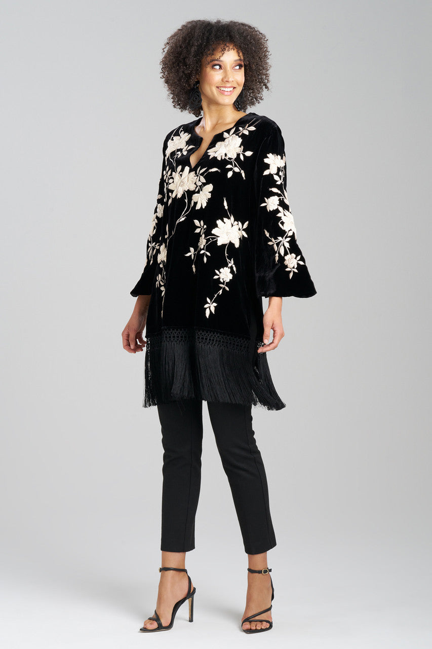 Buy Couture Velvet Silk Embroidered Fringe Tunic in Black Online Black