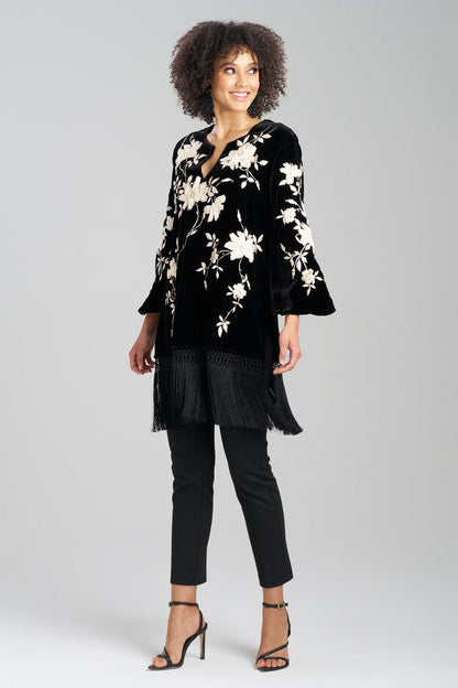 Buy Couture Velvet Silk Embroidered Fringe Tunic in Black Online Black