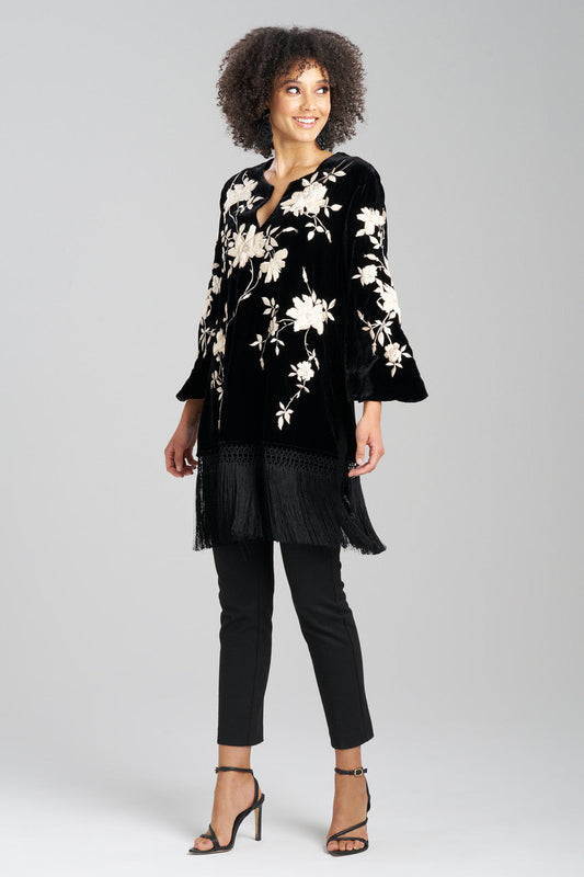 Buy Couture Velvet Silk Embroidered Fringe Tunic in Black Online Black