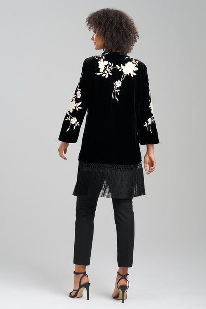 Buy Couture Velvet Silk Embroidered Fringe Tunic in Black Online Black